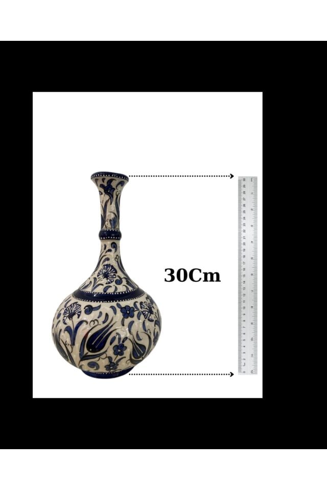 El Yapımı Mavi Beyaz Gözyaşı Vazo - 30Cm