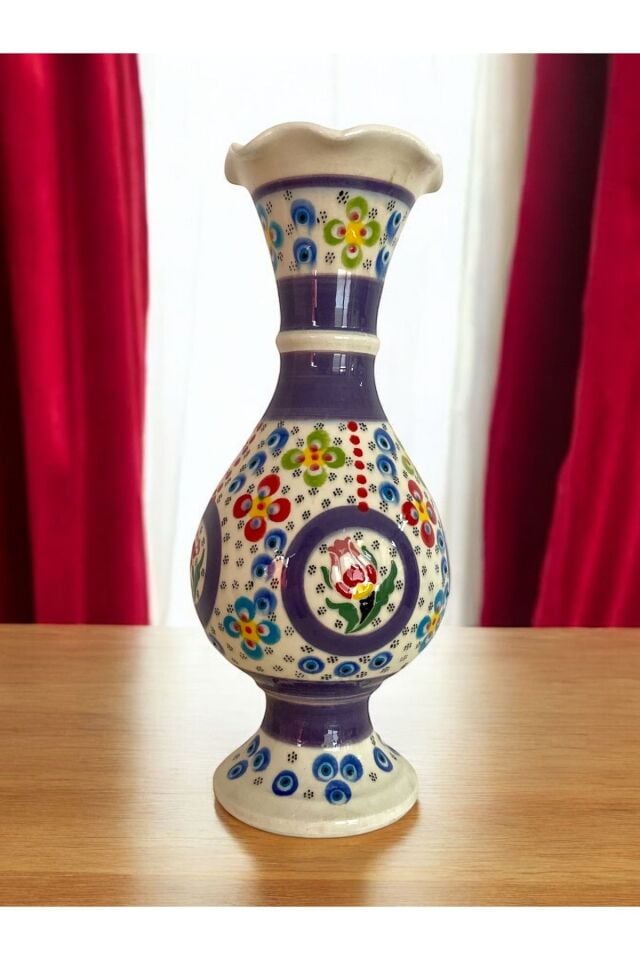 Lale Motifli El Yapımı Lila Sümbül Vazo - 30Cm