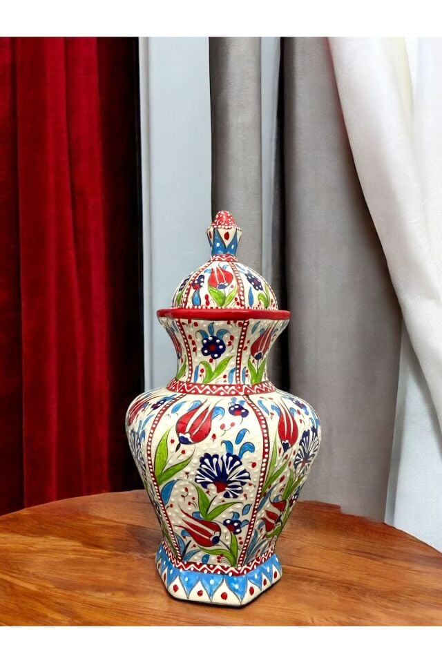 Altıgen Küp Vazo - 30 cm Kütahya Çinisi El Yapımı