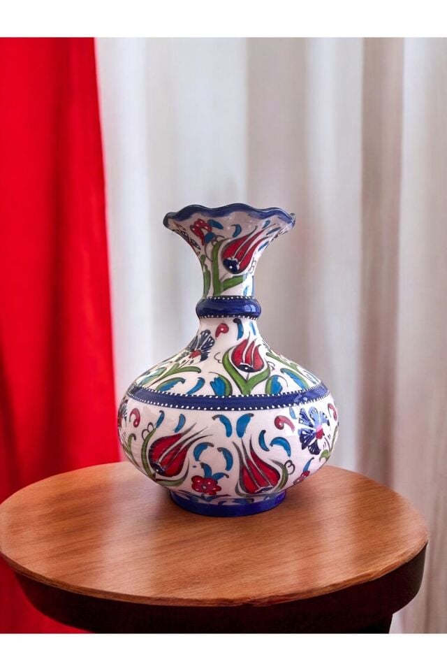 El Yapımı Kütahya Çini Geniş Vazo - 20Cm
