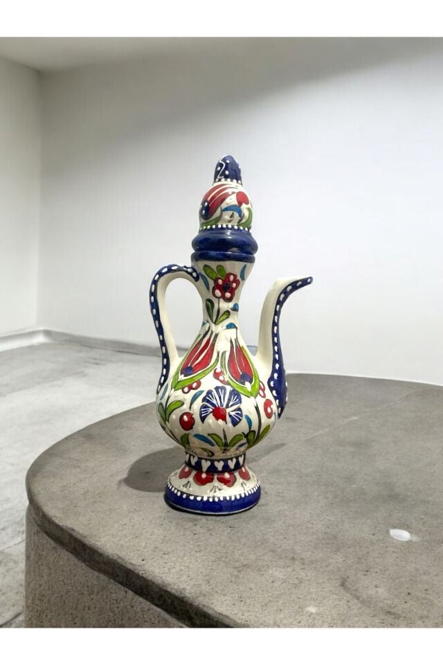 Lale Motifli El Yapımı Çini Osmanlı İbrik Vazo - 20cm