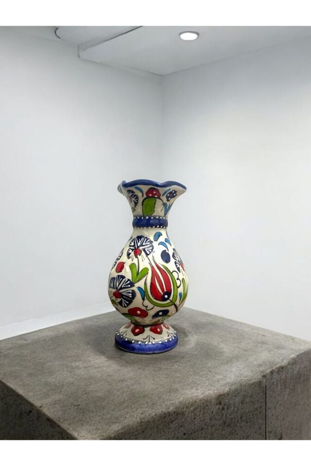 El Yapımı Kütahya Çini Sümbül Vazo - 15 cm (Özel Tasarım)