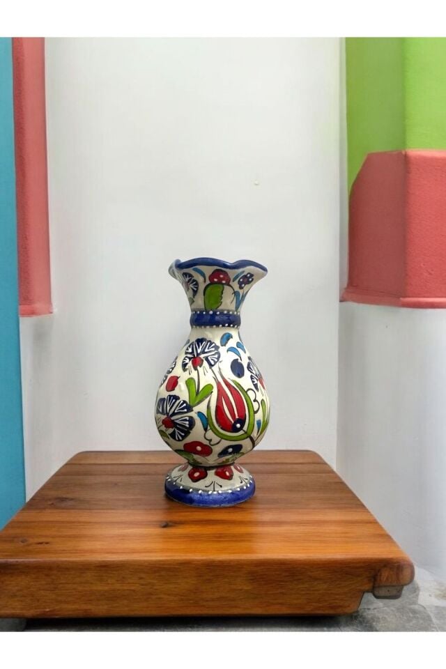 El Yapımı Kütahya Çini Sümbül Vazo - 15 cm (Özel Tasarım)
