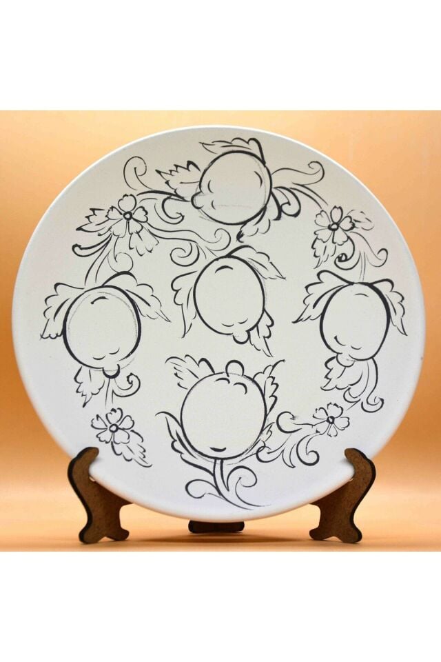 Boyanabilir 18cm Tahrirli Çini Bisküvi Tabak Limon Desenli