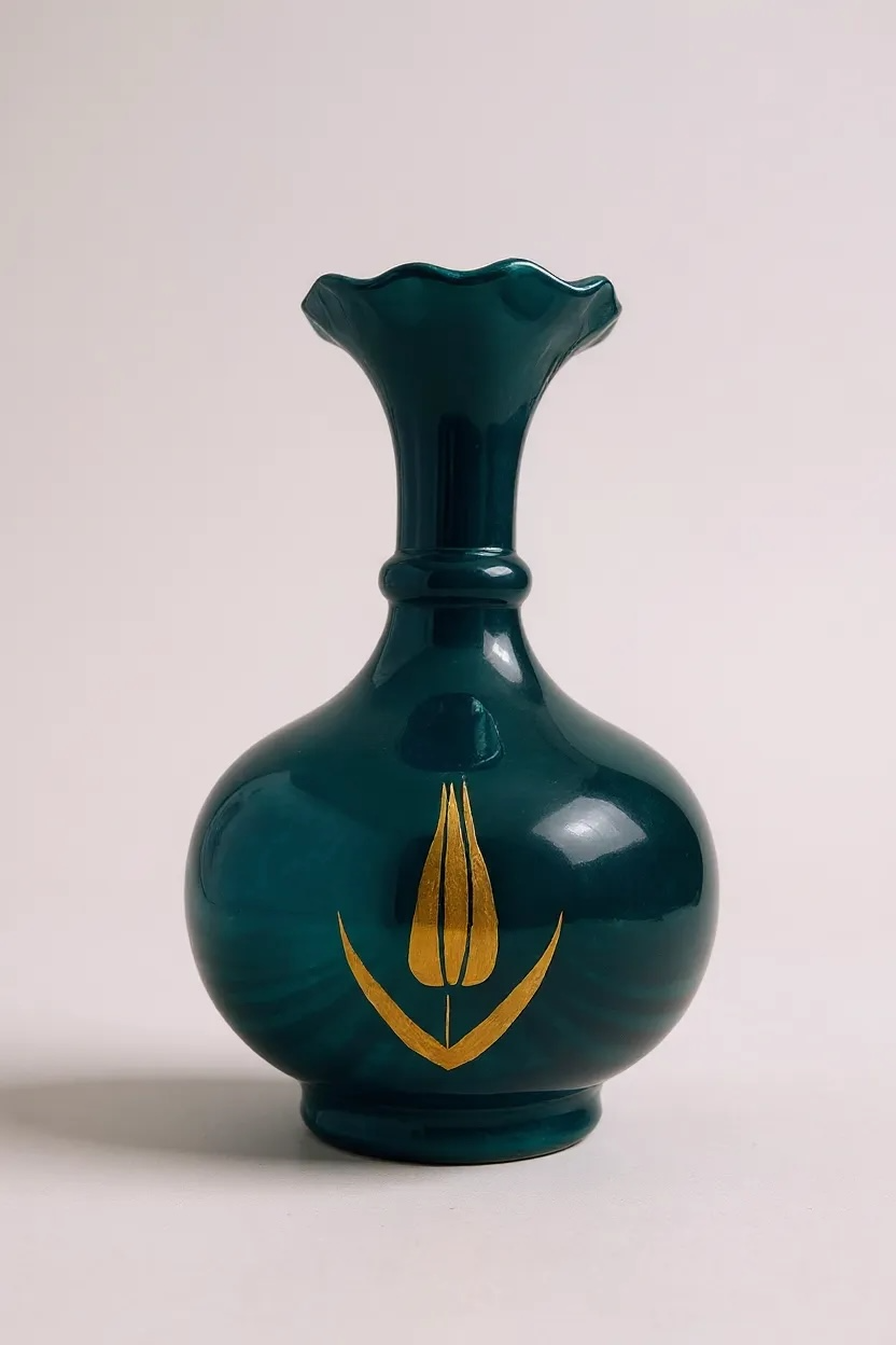 El Yapımı 30Cm Altın Yaldızlı Turkuaz Marul Çini Vazo