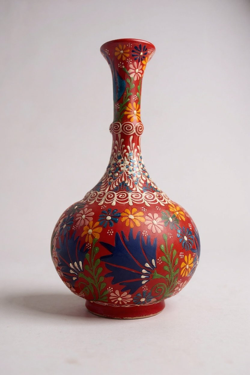 El Yapımı 30Cm Kırmızı Gözyaşı Çini Vazo