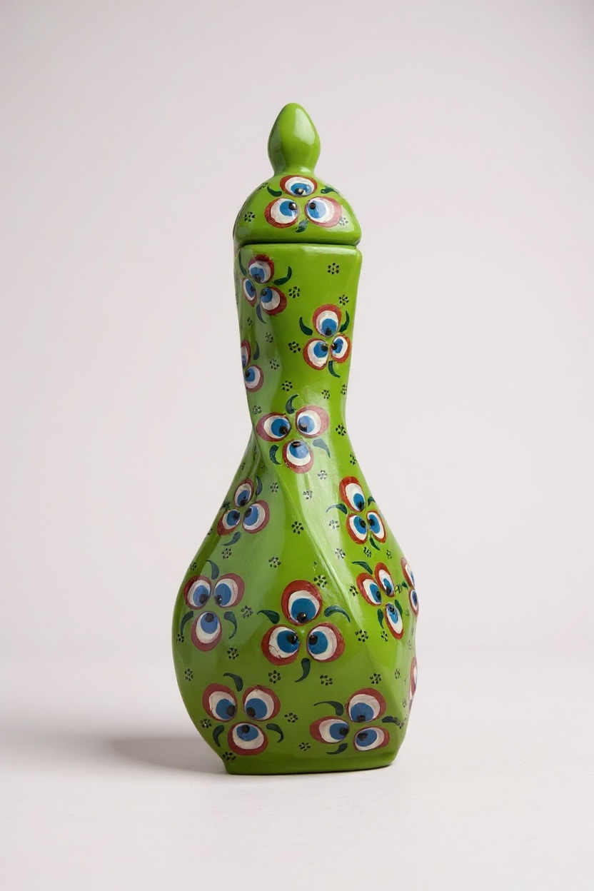 El Yapımı 36Cm Burgulu Yeşil Çini Vazo NO:1