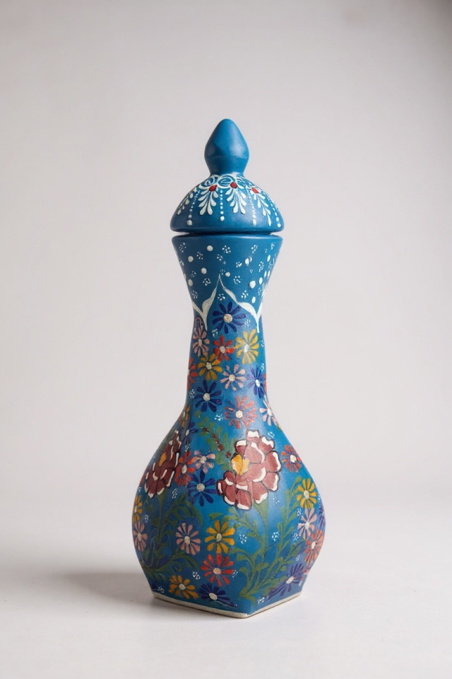 El Yapımı 36Cm Burgulu Mavi Çini Vazo NO:1