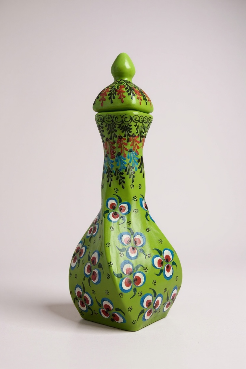 El Yapımı 36Cm Burgulu Yeşil Çini Vazo NO:2