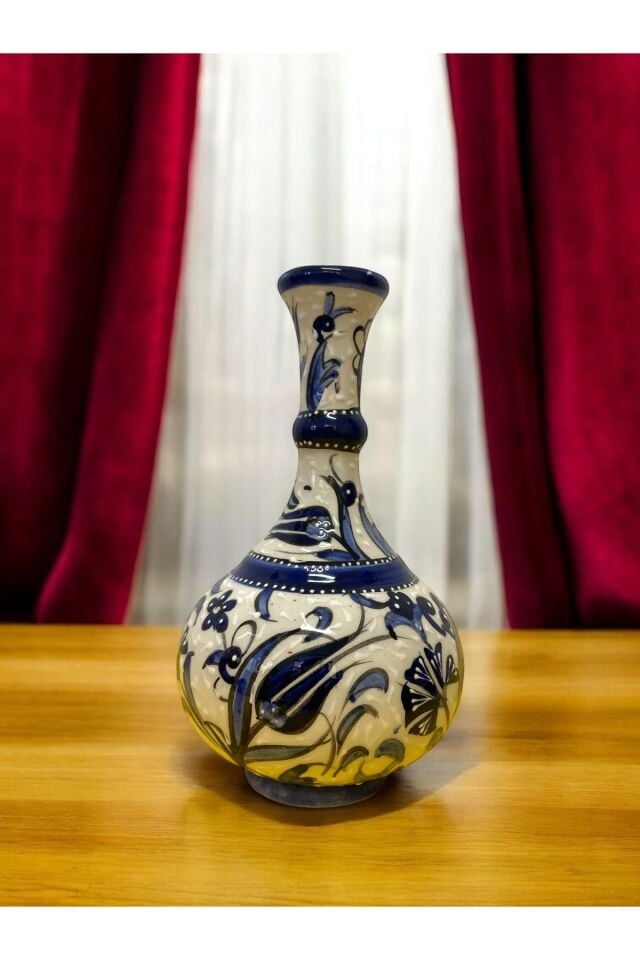 El Yapımı Kütahya Çinisi Gözyaşı Vazo Seti - (20Cm Vazo ve 18Cm Tabak)