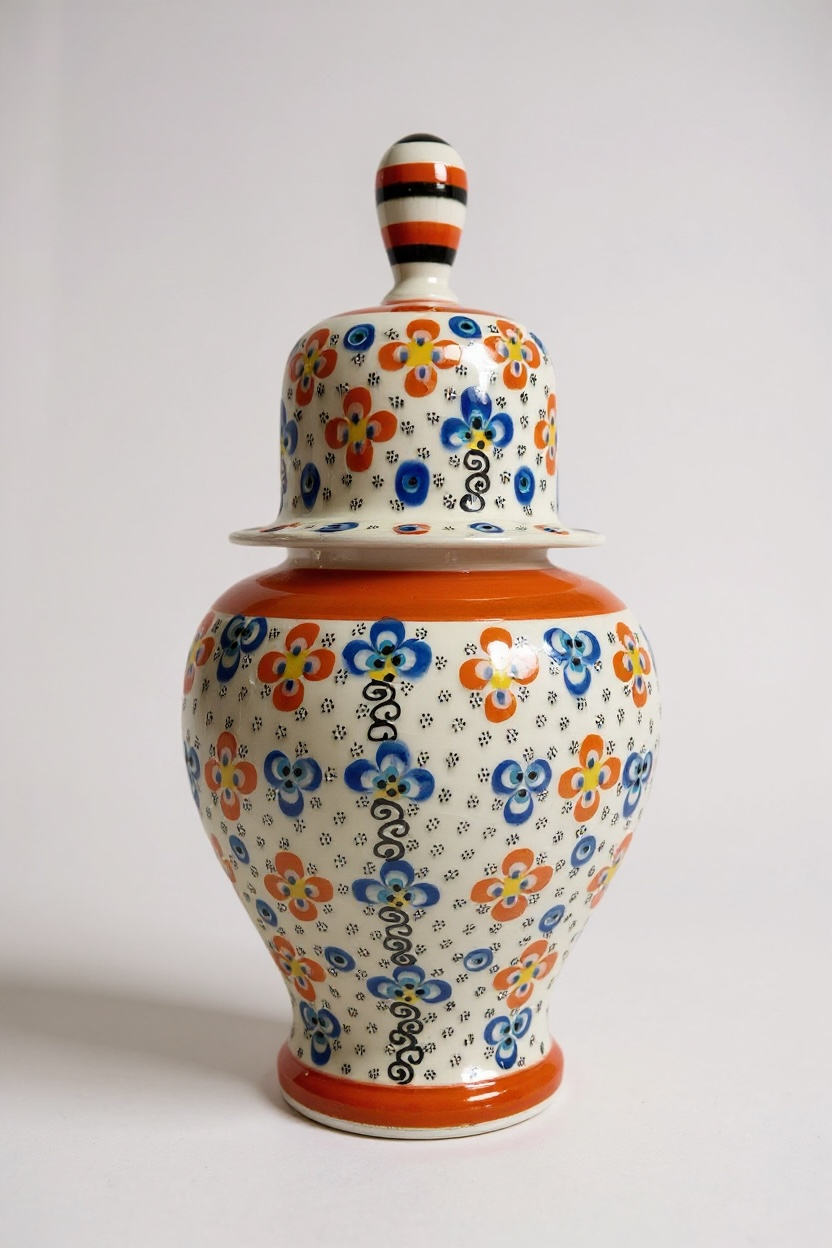 El Yapımı 35Cm Çark İşi Turuncu Şah Küp Çini Vazo