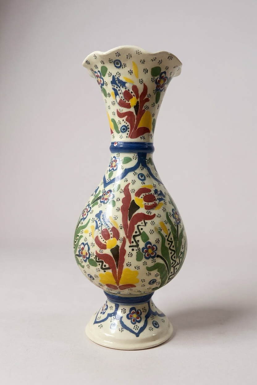 El Yapımı Çark İşi Çok Renkli Sümbül Çini Vazo