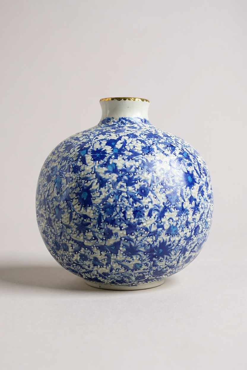 El Emeği Özel Tasarım 16Cm Mavi Beyaz Küre Vazo - Yapıştırma Tekniği