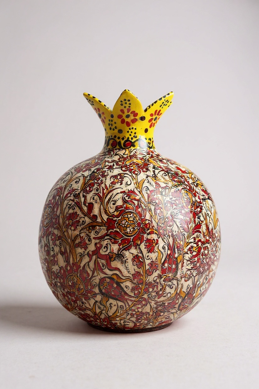 El Emeği 22Cm Kırmızı Çini Nar Vazo - Yapıştırma Tekniği (L Boy)