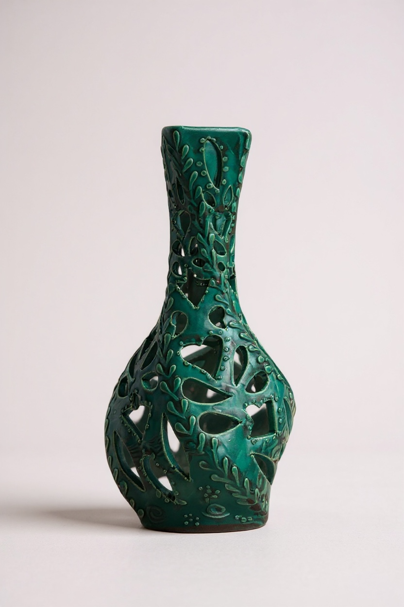 El Yapımı 23Cm Turkuaz Burgulu Mumluk Çini Vazo