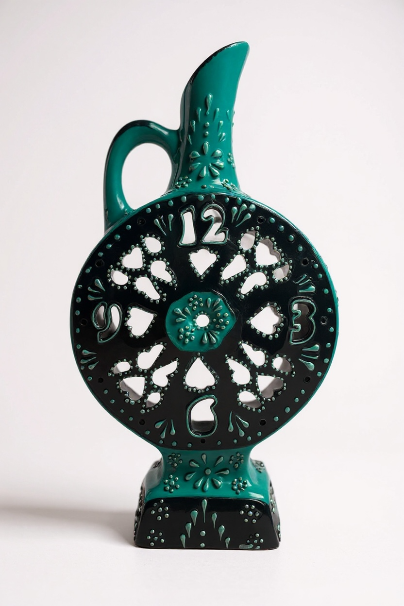 El Yapımı 40Cm Turkuaz Hitit Çini Saat Vazo