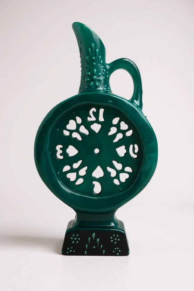 El Yapımı 40Cm Turkuaz Hitit Çini Saat Vazo