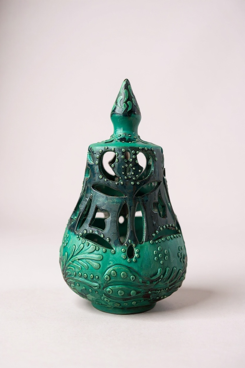 El Yapımı 22Cm Turkuaz Armut Model Çini Mumluk