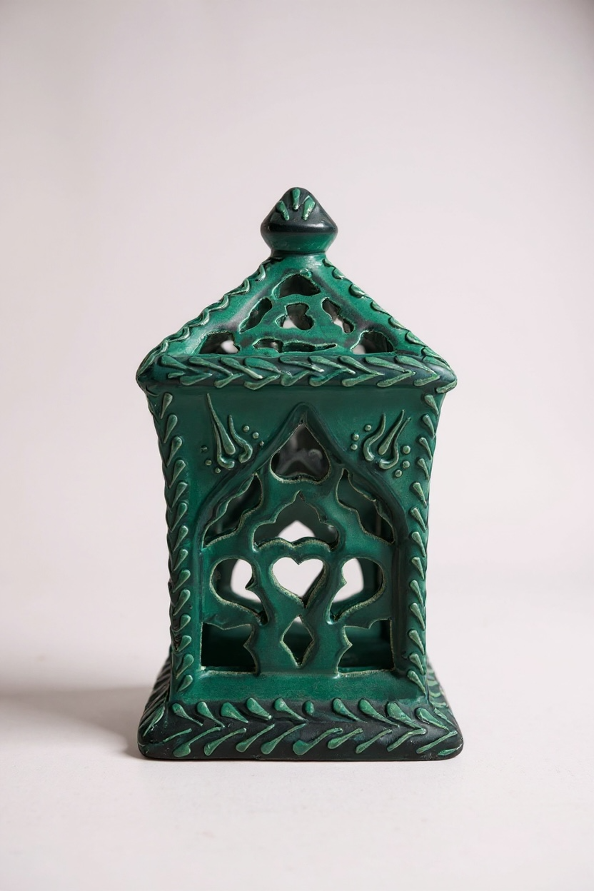 El Yapımı 20Cm Turkuaz Kamelya Model Çini Mumluk