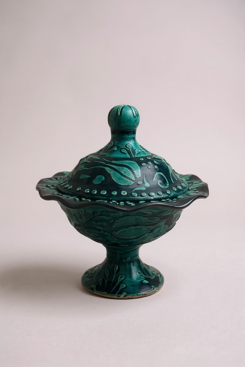 El Yapımı 15Cm Turkuaz Ayaklı Küçük Şekerlik