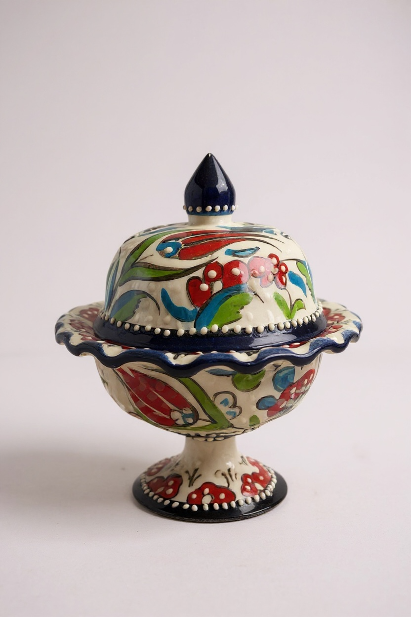 El Yapımı Samur İşçiliği Mavi Büyük Ayaklı Şekerlik - 18Cm