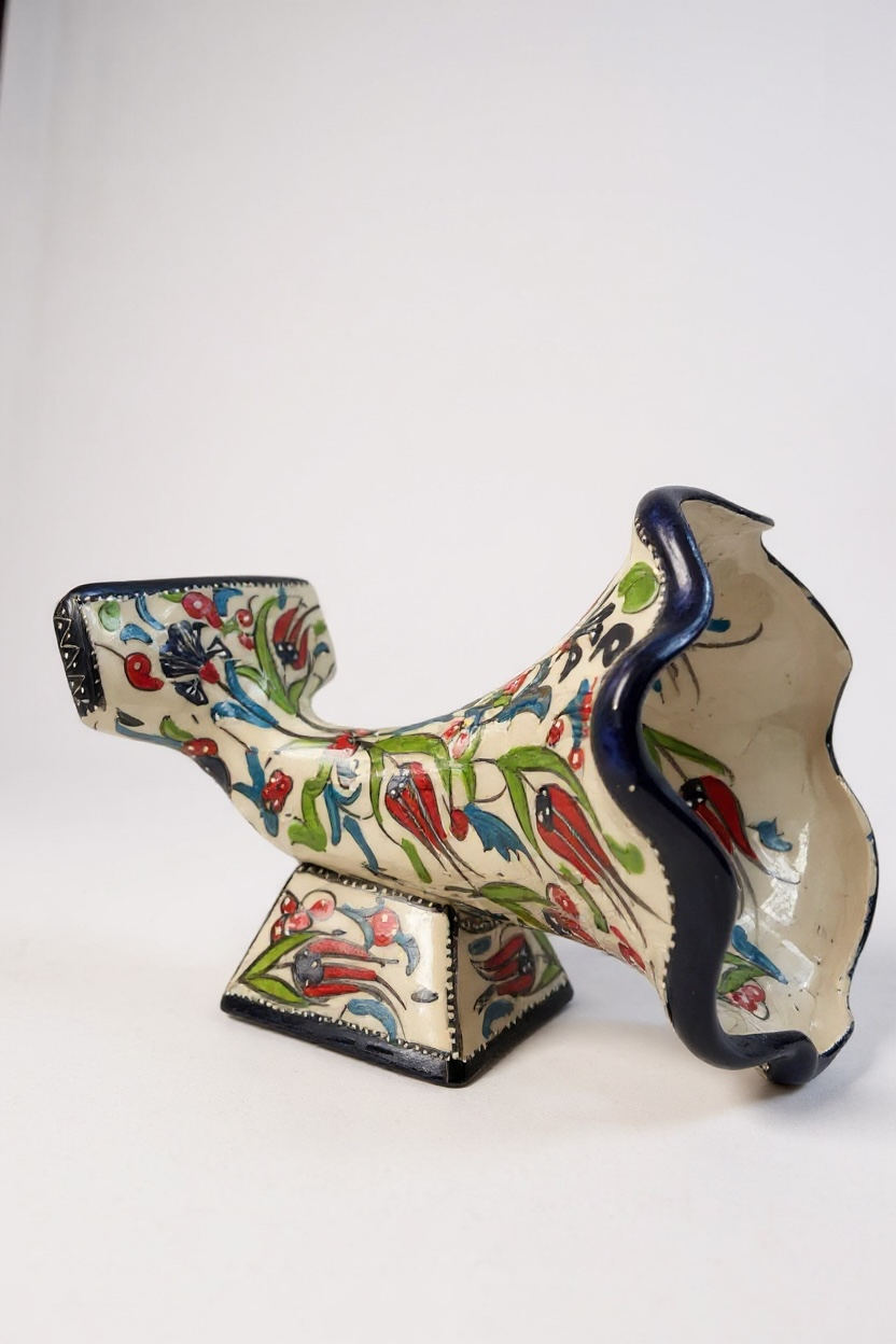 El Yapımı Samur İşçiliği Mavi Çini Gramofon