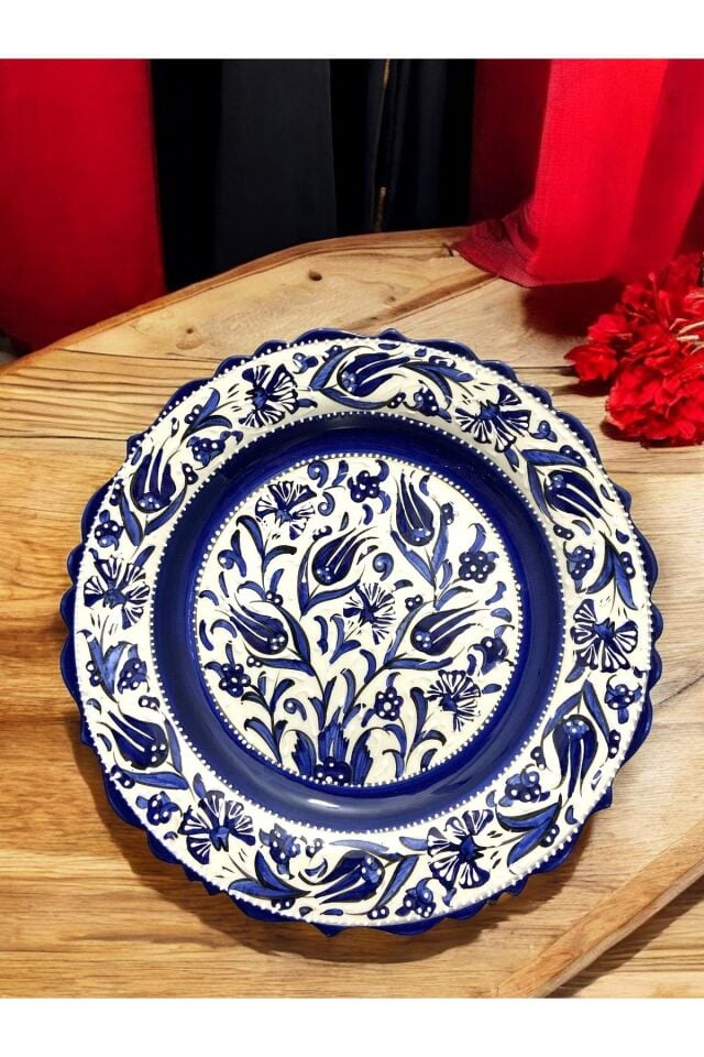 Sümbül Vazo ve Tabak Seti - Kütahya Çini Sanatının İncisi (30 cm El Yapımı)