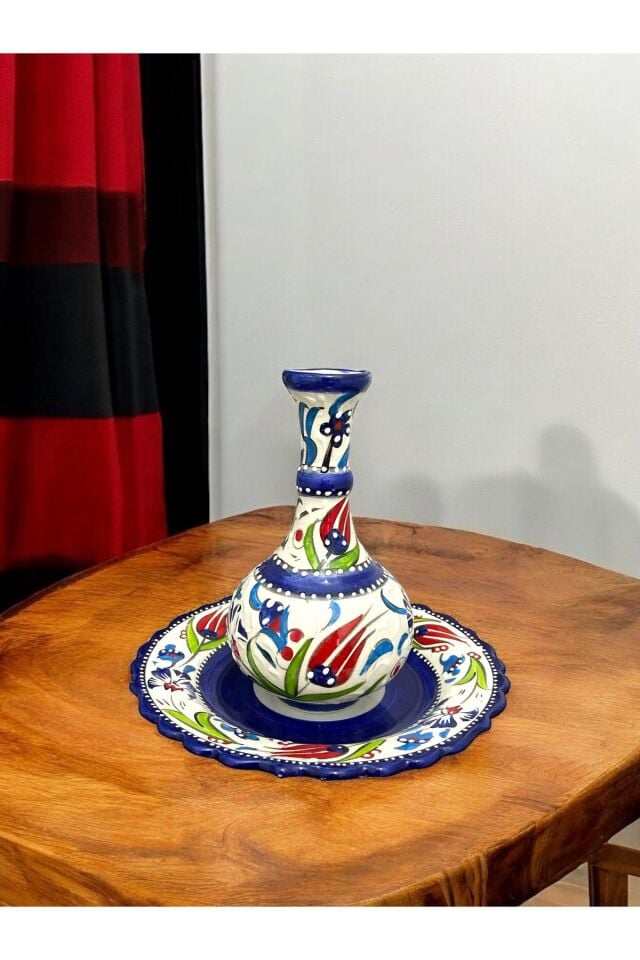 Gözyaşı Vazo ve Tabak Seti - Kütahya Çini Sanatının İncisi (15 cm El Yapımı)