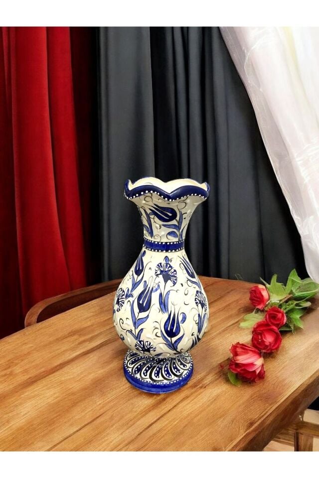 Sümbül Vazo ve Tabak Seti - Kütahya Çini Sanatının İncisi (23 cm Vazo & 15 cm Tabak El Yapımı)