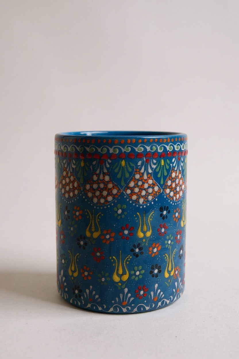 El Yapımı Açık Mavi Dekoratif Çini Saksı