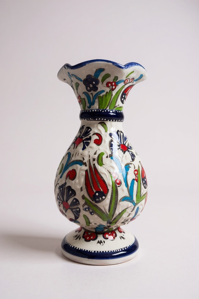 El Yapımı 20Cm Mavi Samur İşçiliği Sümbül Çini Vazo