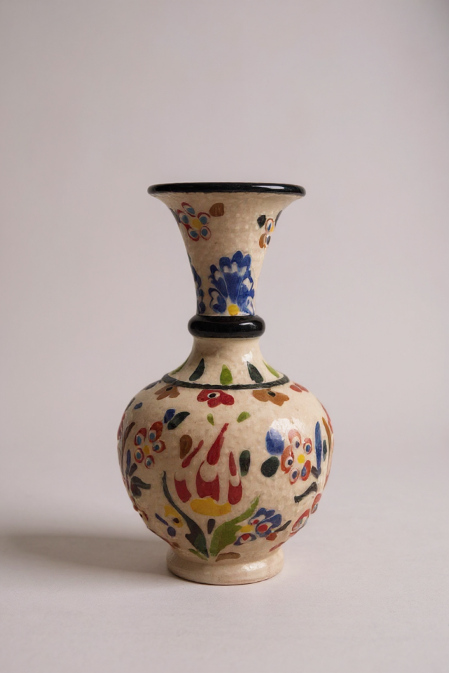 El Yapımı Çark İşi 15Cm Geniş Ağızlı Çini Vazo - No:1