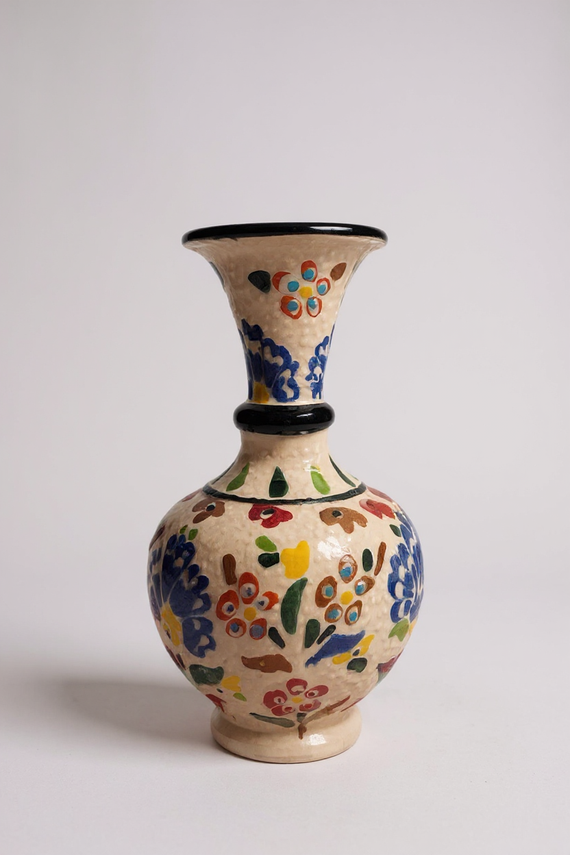 El Yapımı Çark İşi 15Cm Geniş Ağızlı Çini Vazo - No:1