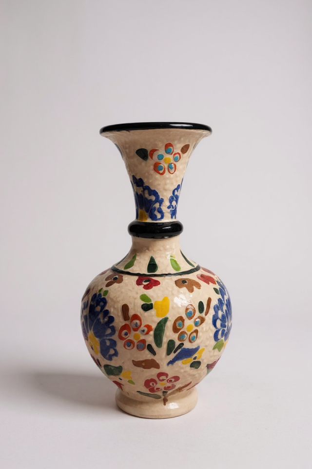 El Yapımı Çark İşi 15Cm Geniş Ağızlı Çini Vazo - No:1