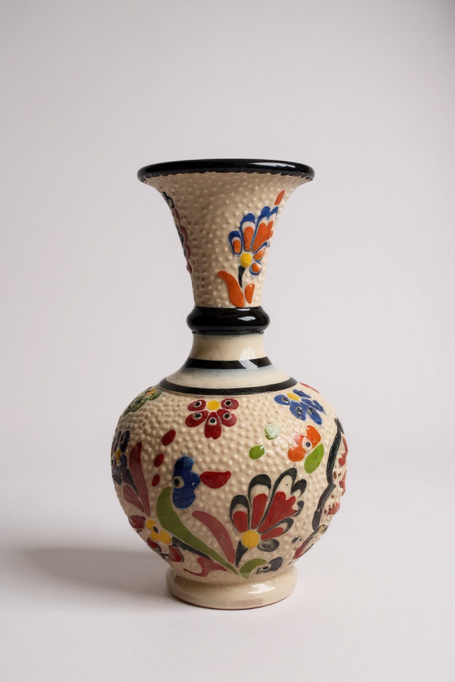 El Yapımı Çark İşi 15Cm Geniş Ağızlı Çini Vazo - No:2