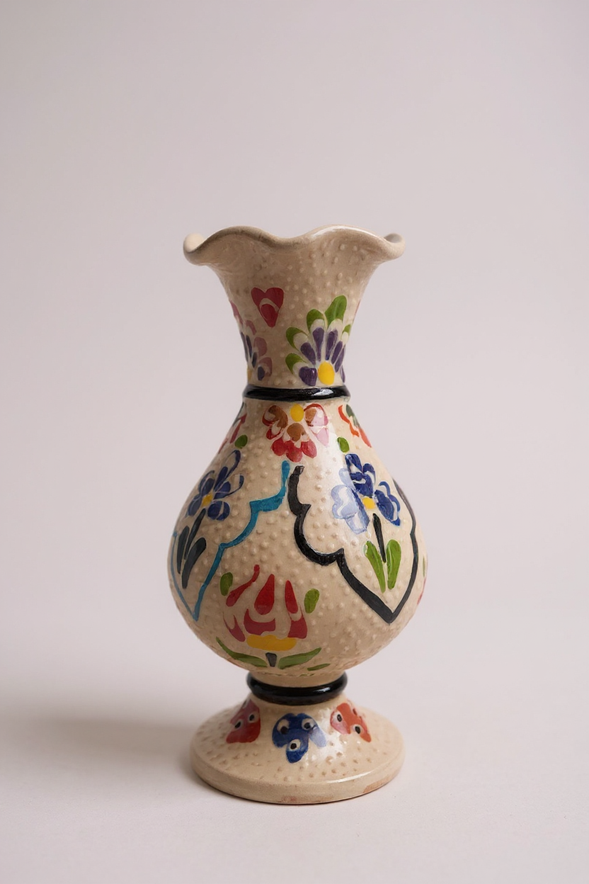 El Yapımı Çark İşi 15Cm Sümbül Çini Vazo