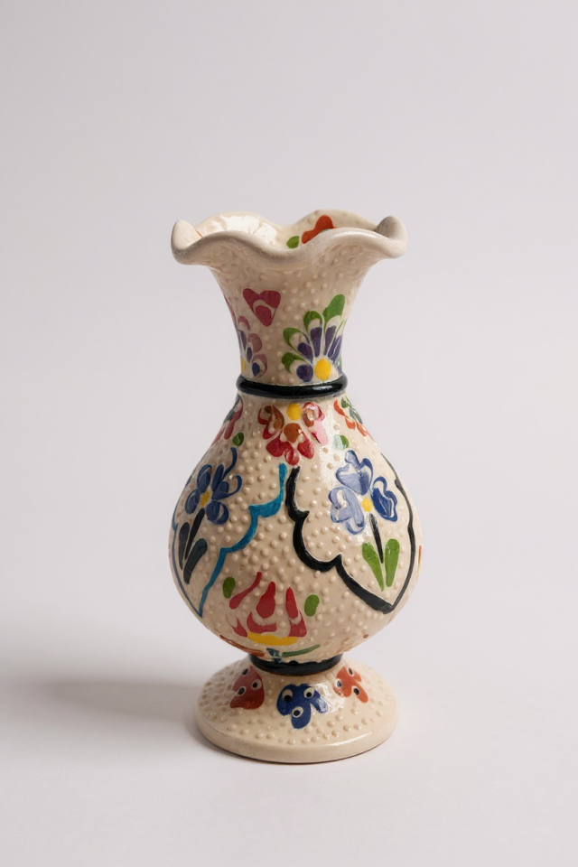 El Yapımı Çark İşi 15Cm Sümbül Çini Vazo