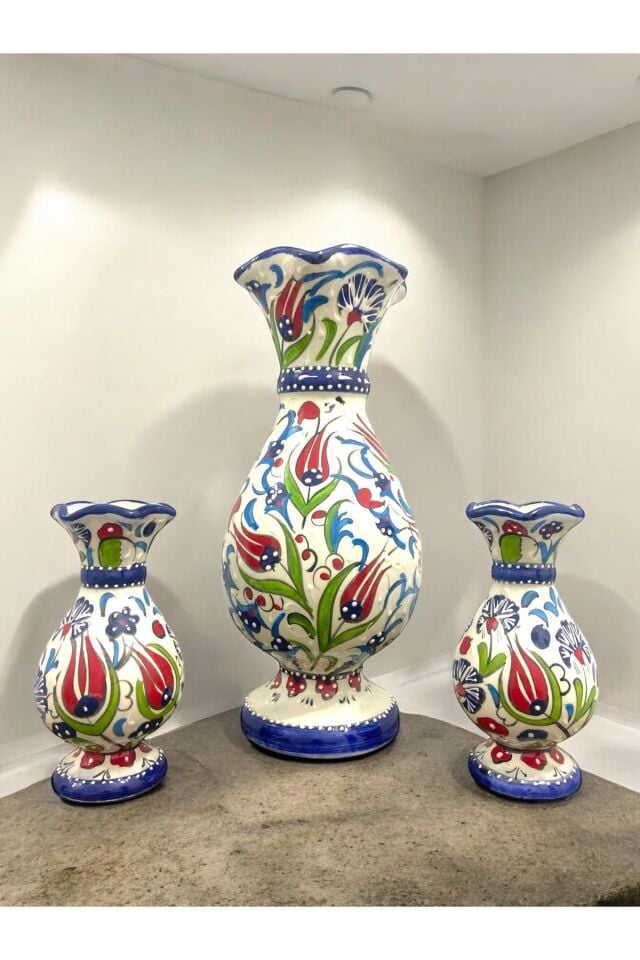 Sümbül Çini Vazo Seti - 3’lü Set