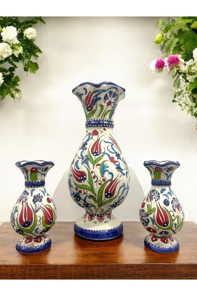 Sümbül Çini Vazo Seti - 3’lü Set