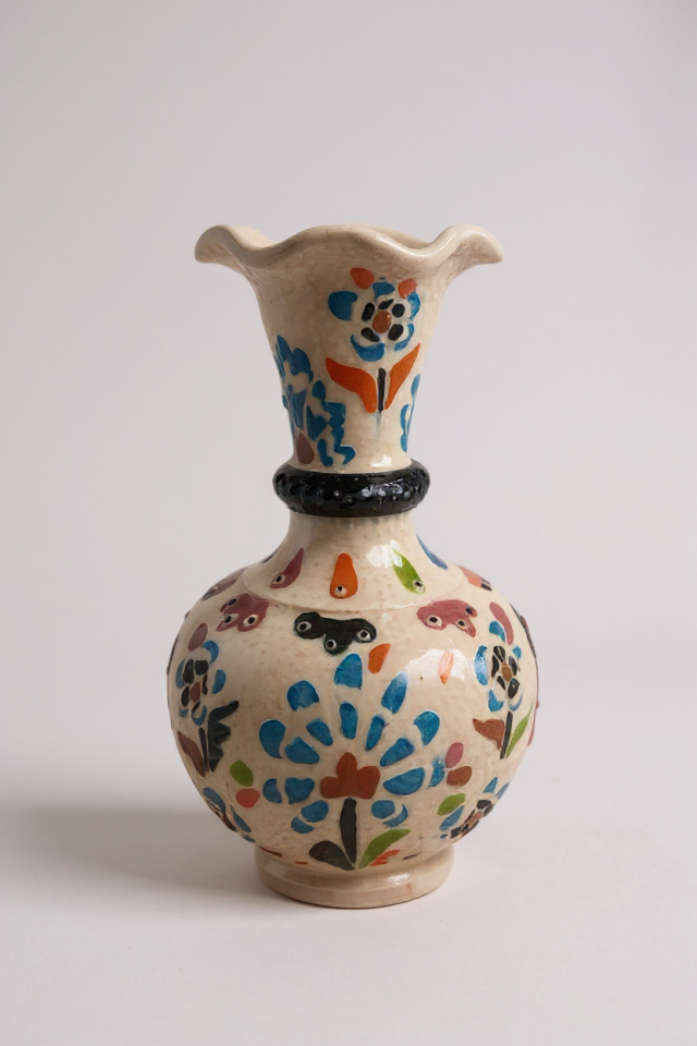 El Yapımı Çark İşi Geniş Ağızlı 15Cm Çini Vazo - No:4