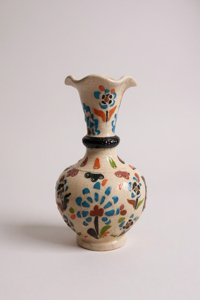 El Yapımı Çark İşi Geniş Ağızlı 15Cm Çini Vazo - No:4