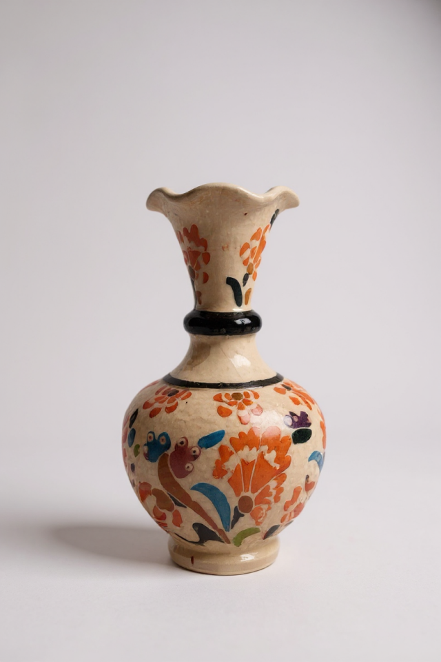 El Yapımı Çark İşi 15Cm Geniş Ağızlı Çini Vazo - No:5