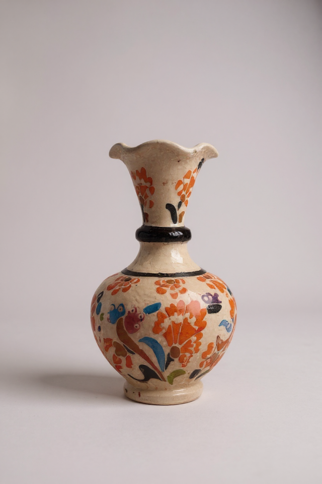 El Yapımı Çark İşi 15Cm Geniş Ağızlı Çini Vazo - No:5