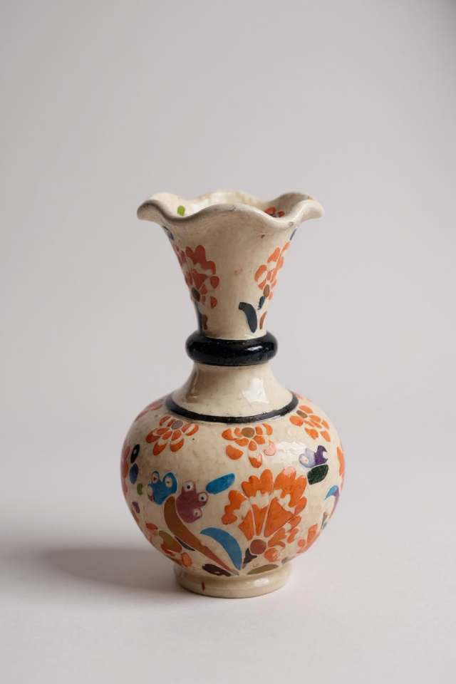 El Yapımı Çark İşi 15Cm Geniş Ağızlı Çini Vazo - No:5