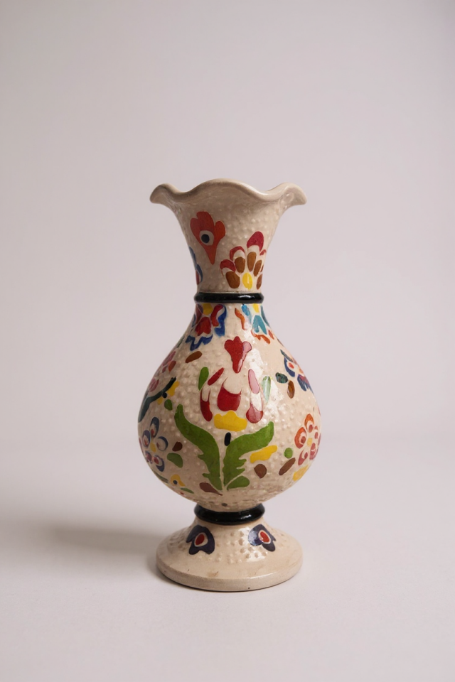 El Yapımı Çark İşi 15Cm Sümbül Çini Vazo