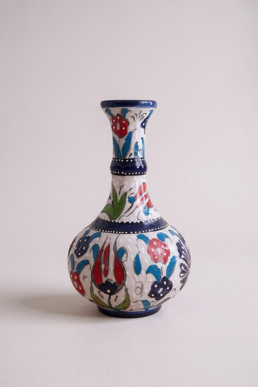 El Yapımı Samur İşçiliği 15Cm Mavi Gözyaşı Çini Vazo