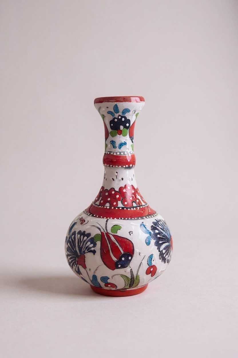 El Yapımı Samur İşçiliği Kırmızı 15Cm Gözyaşı Çini Vazo