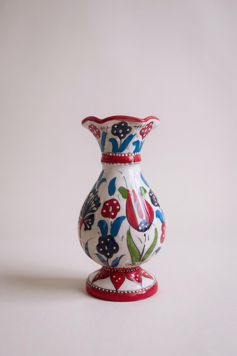 El Yapımı Samur İşçiliği 15Cm Kırmızı Sümbül Vazo