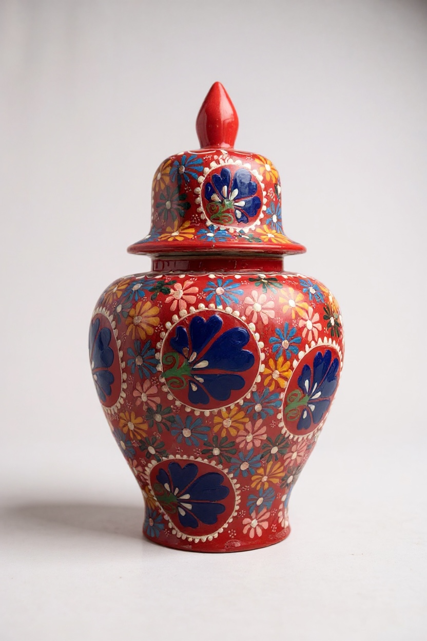 El Yapımı 30Cm Kırmızı Şah Küp Çini Vazo