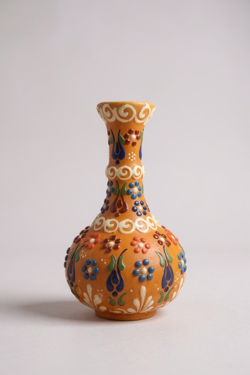 El Yapımı 15Cm Çiçek Motifli Sarı Gözyaşı Çini Vazo